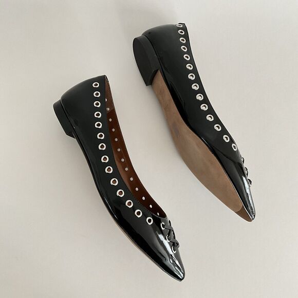 Coach Flats 6M Black All Leather Point-toe Lace-up Front Breathable Grommet - Picture 5 of 12